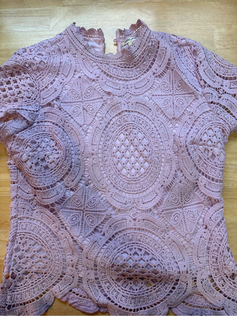 Ultra Pink Lavender Crochet Lace High Neck Blouse